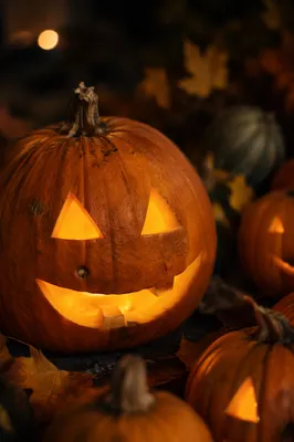 Glowing Jack O Lantern Pumpkin Close Up