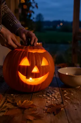 Friendly Glowing Jack O Lantern at Dusk