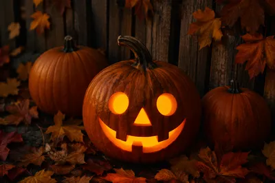 Glowing Jack O Lantern Autumn Still Life