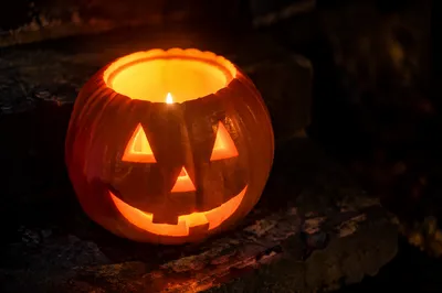 Glowing Jack-O-Lantern on Stone Steps