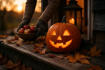 Peaceful Jack-o’-Lantern on Autumn Porch