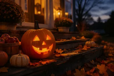 Cozy Glowing Jack O Lantern Porch
