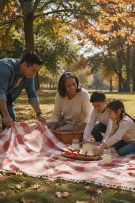 Multigenerational Family Picnic in Autumn Park