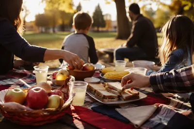 Family Labor Day Picnic in Early Autumn