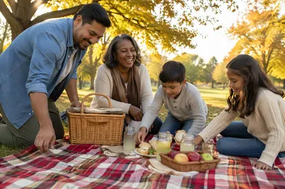 Family Labor Day Picnic in Autumn Park