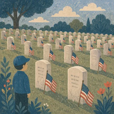 Memorial Day Cemetery Flags Tribute Scene
