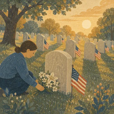 Memorial Day Cemetery Flags at Sunrise