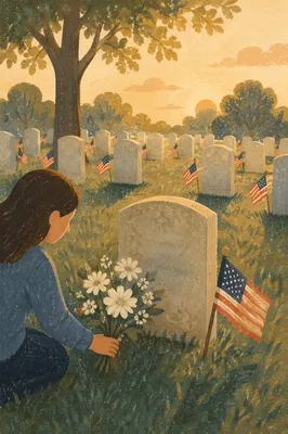 Memorial Day Cemetery Flags at Dawn