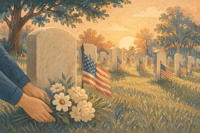 Memorial Day Tribute at Cemetery Sunrise