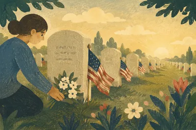 Memorial Day Sunrise Cemetery Flag Tribute