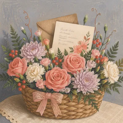 Mother’s Day Floral Gift Basket With Card