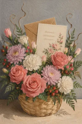 Mother’s Day Floral Basket with Greeting Card