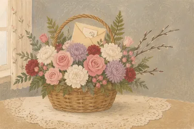 Mother’s Day Floral Basket with Greeting Card