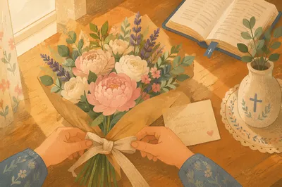 Mother’s Day Bouquet Gift Card on Kitchen Table