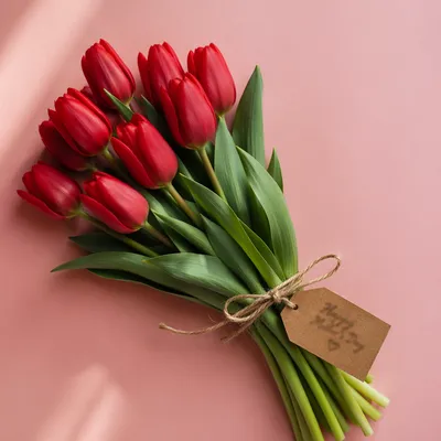 Red Tulip Mother's Day Bouquet Flat Lay