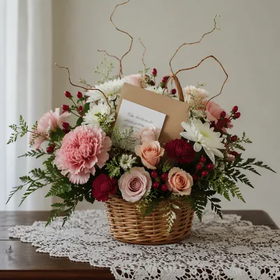 Mother’s Day Floral Basket with Greeting Card