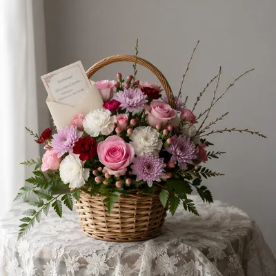 Mother’s Day Floral Gift Basket on Lace
