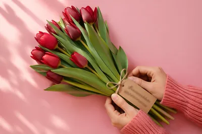 Mothers Day Tulip Bouquet Gift Flat Lay