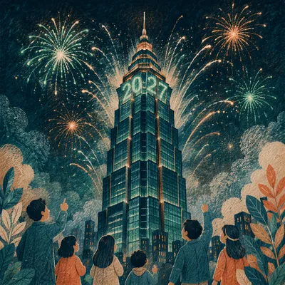 New Year 2027 Skyline Fireworks Celebration
