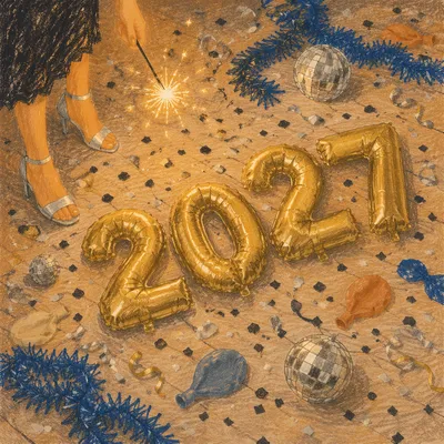 New Year 2027 Gold Balloon Celebration