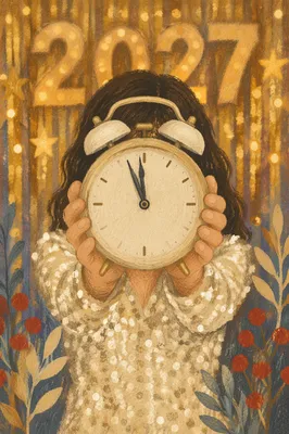 New Year 2027 Countdown With Gold Clock