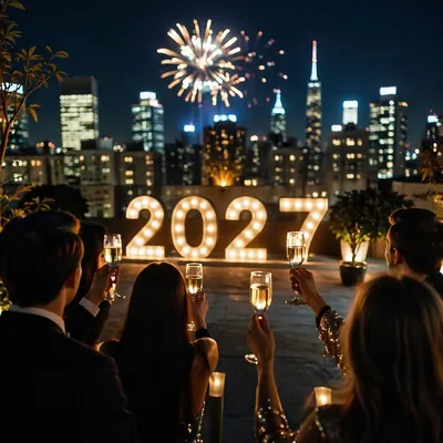 Elegant New Year 2027 Rooftop Celebration