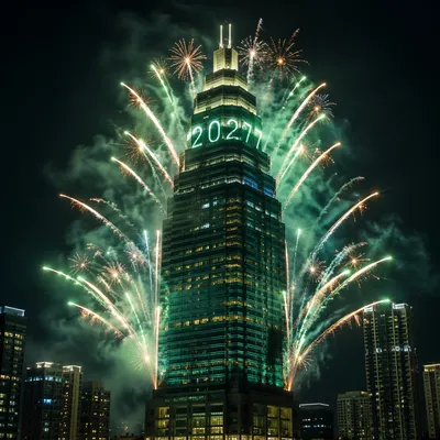 New Year 2027 Skyline Countdown Fireworks