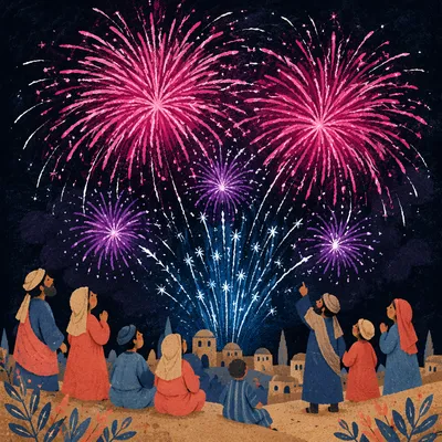 Midnight New Year Fireworks Celebration Sky