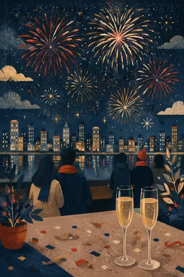 Midnight New Year Fireworks Over Waterfront
