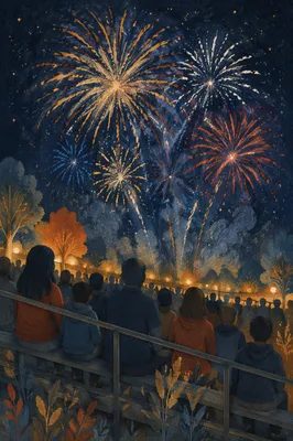 Midnight New Year Fireworks Over Community Field