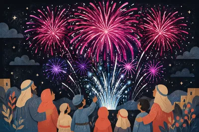 Vibrant New Year Midnight Fireworks Sky