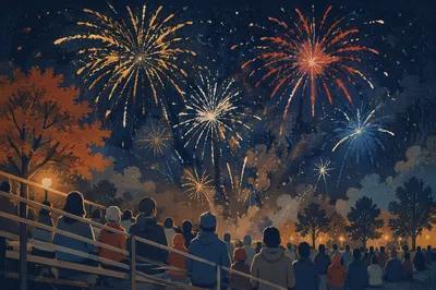 Midnight New Year Fireworks Over Community Field
