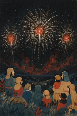 Elegant New Year Fireworks Over Night Sky