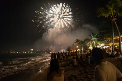 New Year Fireworks Over Tropical Beach