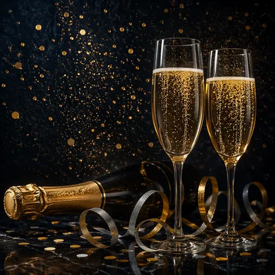 Golden Champagne Toast with Holiday Confetti