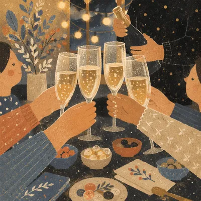 Elegant Champagne Toast With Holiday Confetti