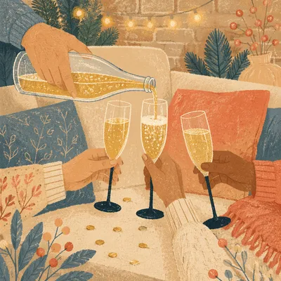 Cozy Holiday Champagne Toast With Confetti