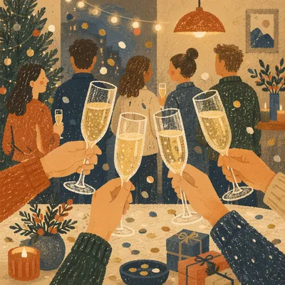 Festive Champagne Toast with Holiday Confetti