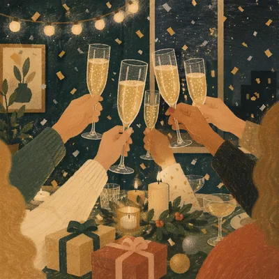 Holiday Champagne Toast with Confetti Glow