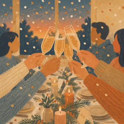 Warm Holiday Champagne Toast With Confetti