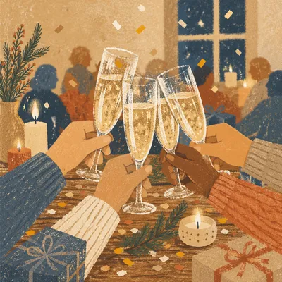Holiday Fellowship Champagne Toast with Confetti