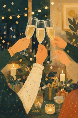 Elegant Holiday Champagne Toast with Confetti