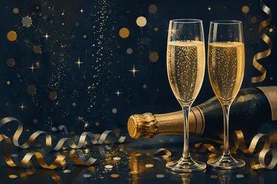 Elegant Champagne Toast with Holiday Confetti