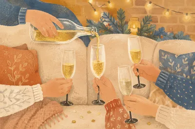 Warm Holiday Champagne Toast with Confetti