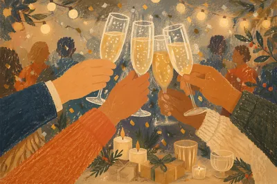 Elegant Holiday Champagne Toast with Confetti