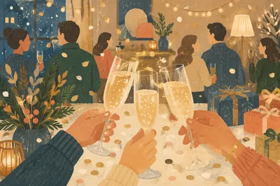 Festive Champagne Toast with Holiday Confetti