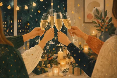 Elegant Holiday Champagne Toast with Confetti
