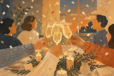 Holiday Champagne Toast with Golden Confetti