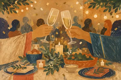 Warm Holiday Champagne Toast With Confetti
