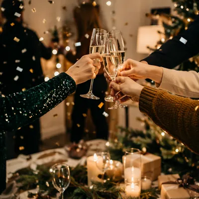 Elegant Holiday Champagne Toast with Confetti